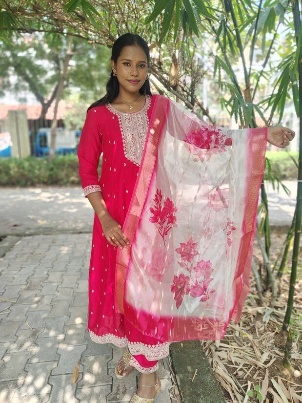 Premium vichithra silk fabric aline designer - Womens Wear by srisaicollections 