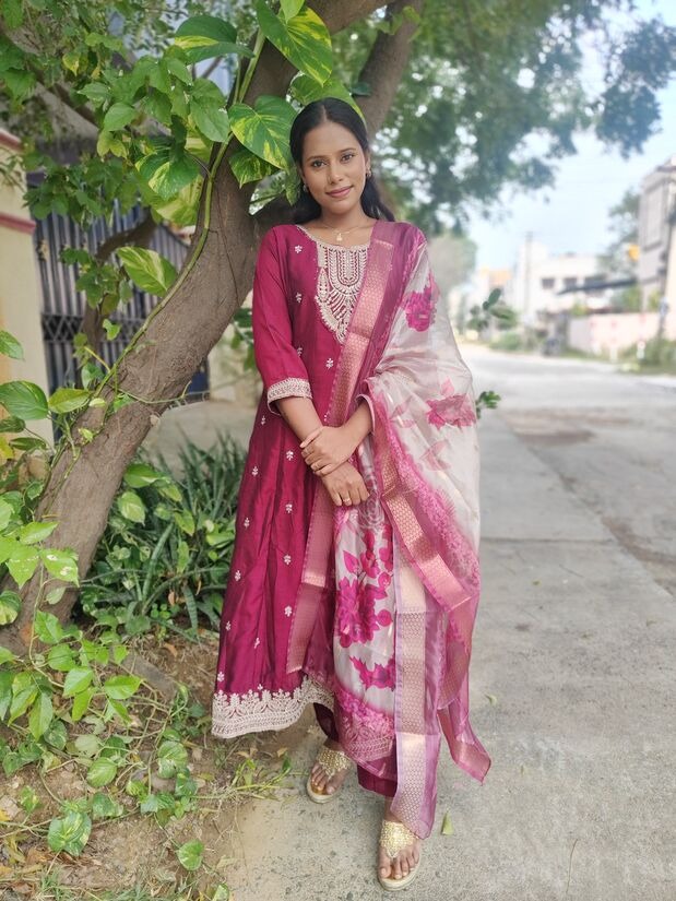 Premium vichithra silk fabric aline designer - Womens Wear by srisaicollections 