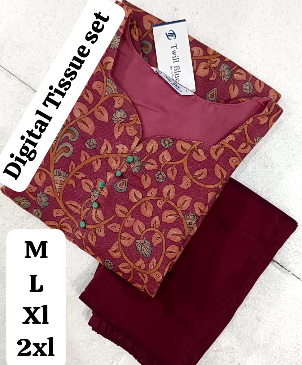 Digital tissue kurti co ord set  - Womens Wear by srisaicollections 