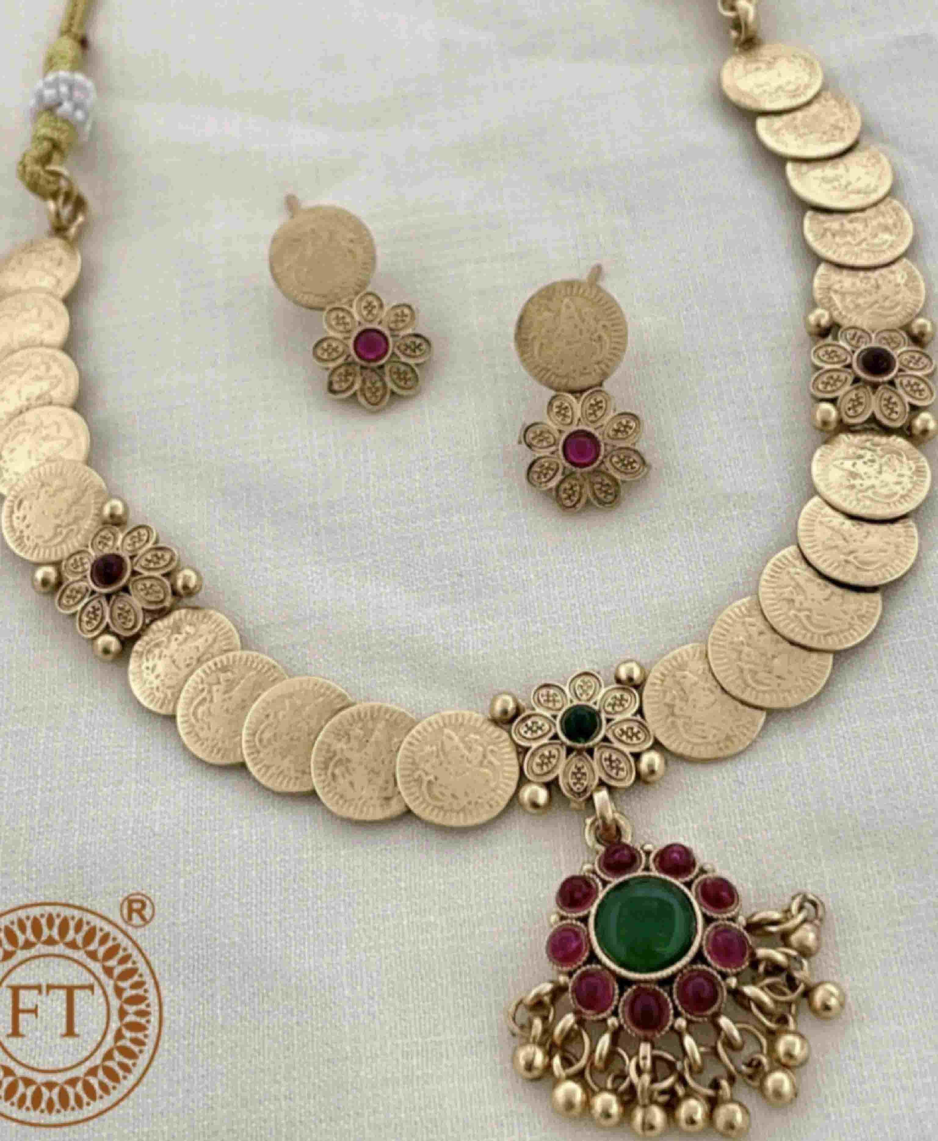 Premium Antique Coin Necklace Set with Earrin
