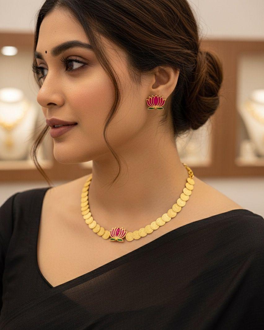 Premium Antique Coin Necklace Set with Earrin