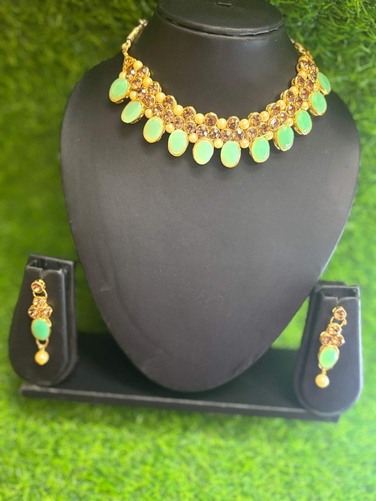 Choker Necklace with Ear rings - Jewellery by Crystal jewels 