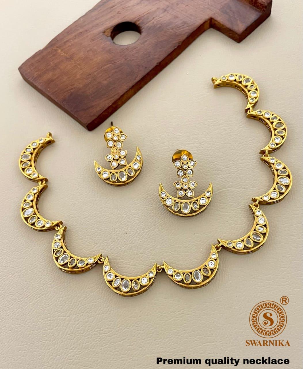 Premium Gold Plated Stone Necklace Set for Wo