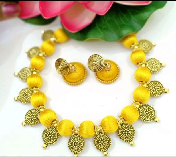 Antique gold charm silk thread necklace  - Jewellery by SK handcraft jewellery 