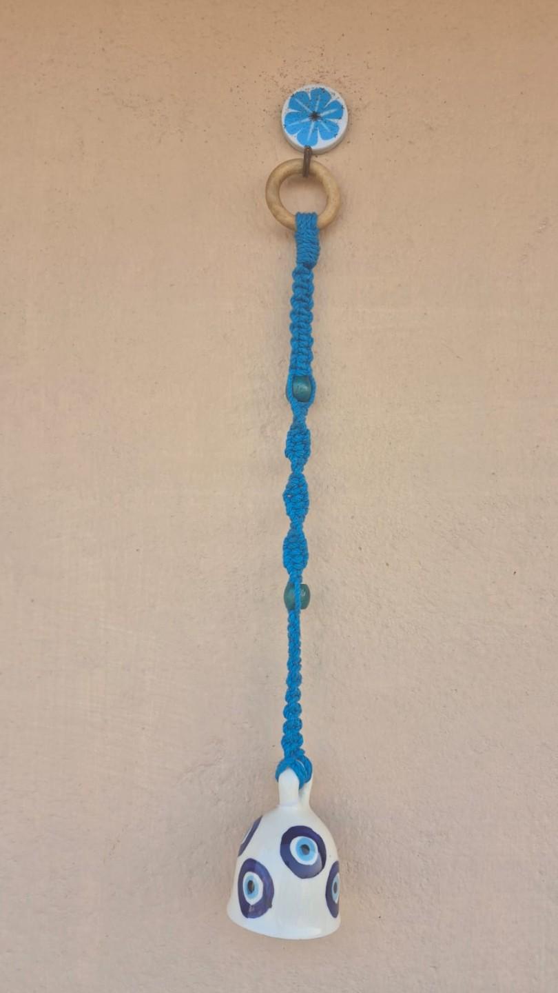 Macrame Evil Eye Ceramic bell Hanging – Classes in Salem