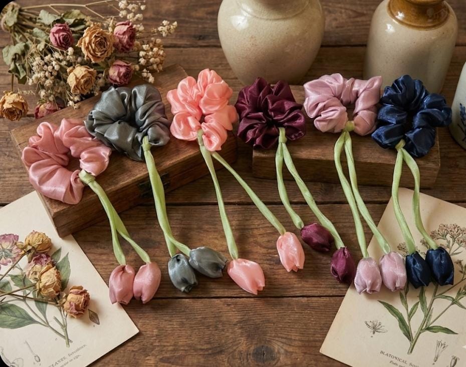 Tulip design hair scrunchie rubber band - Jewellery by anu women accessories 