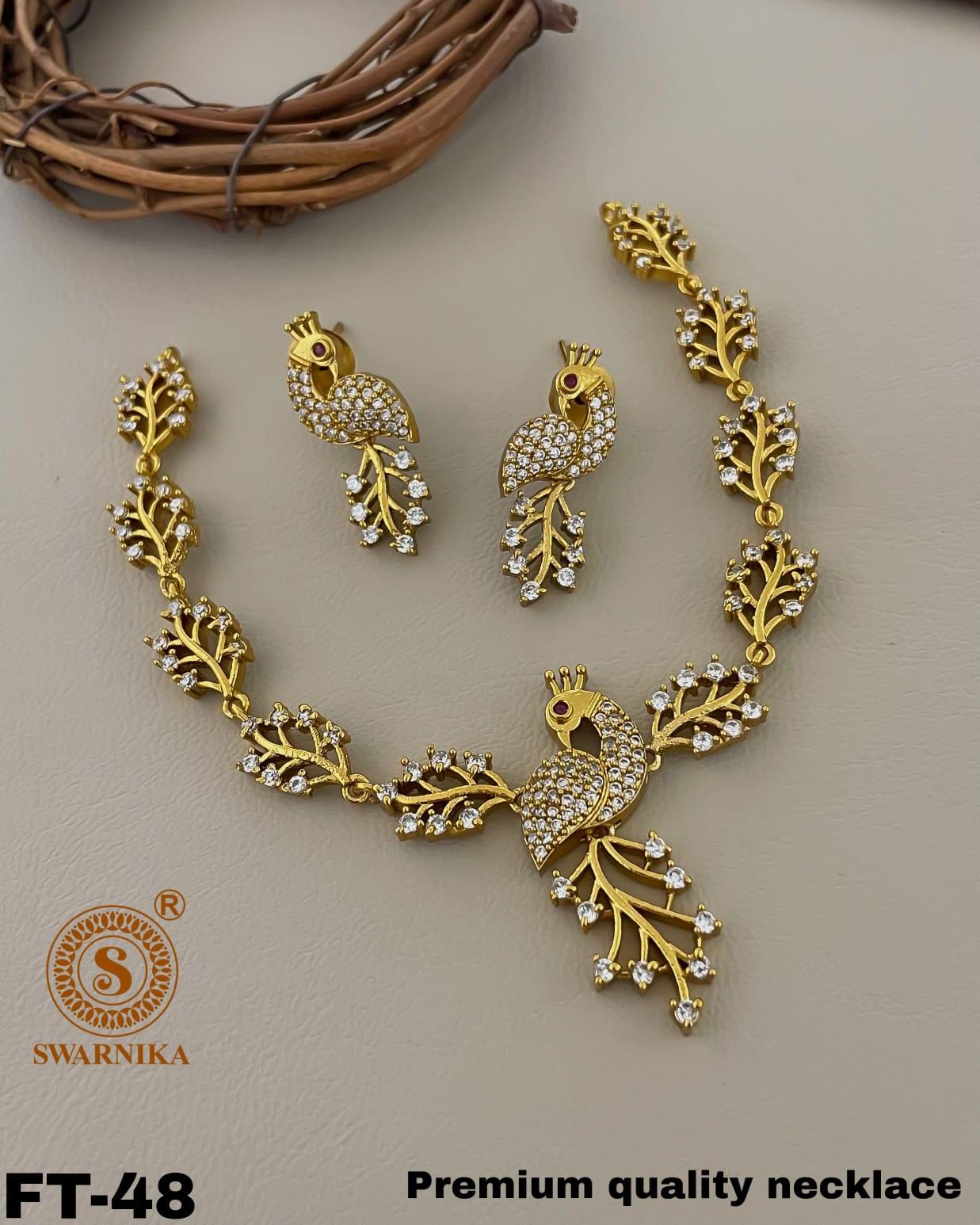 Premium Gold Plated CZ Necklace Set with Earr