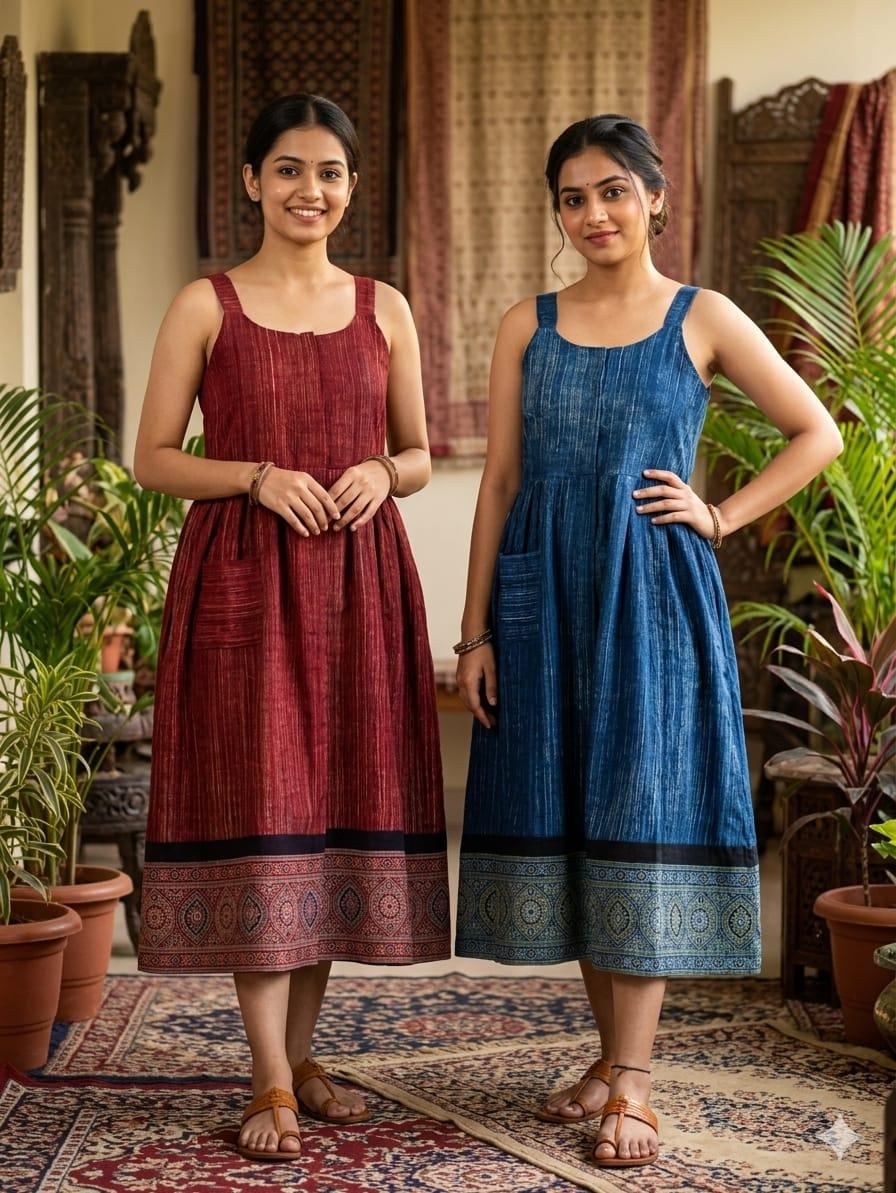 Sleeveless ajrakh Frock