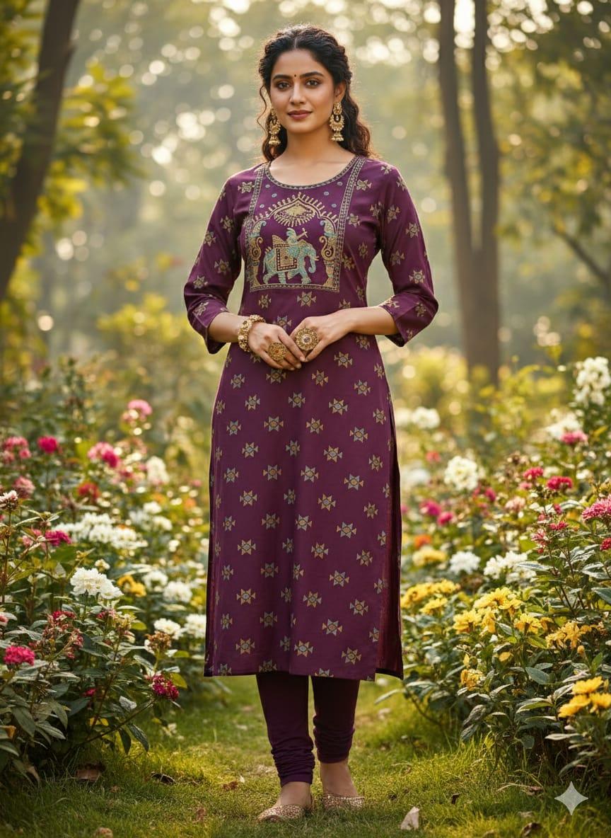 Premium Embroidery Side open Kurtis – Womens Wear in Pudukottai