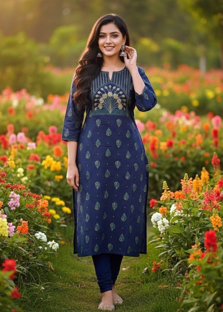 Premium Embroidery Side open Kurtis – Womens Wear in Pudukottai