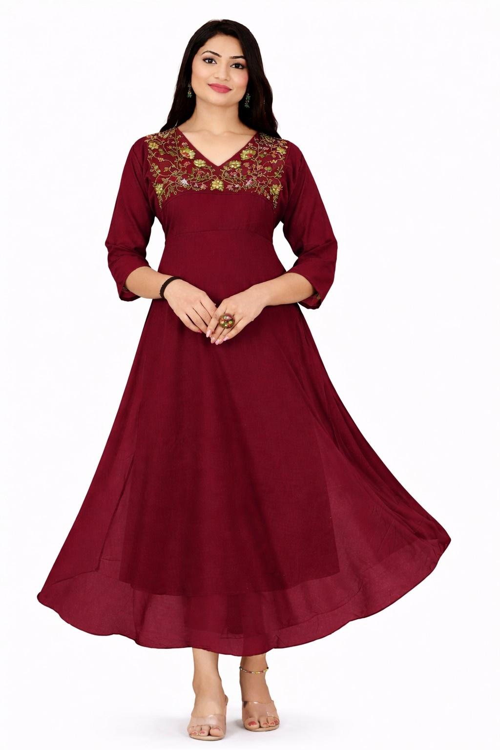 Beautiful Aari Work Georgette Kurtis(Maroon)  – Womens Wear in Madurai