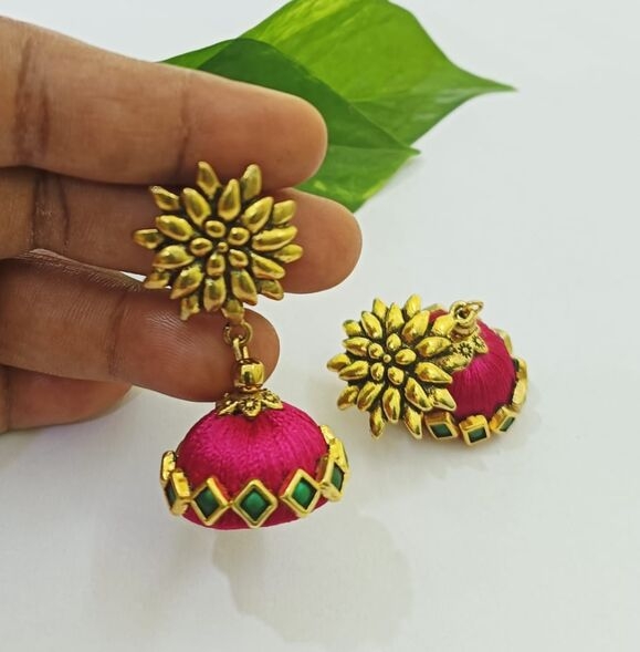 Kundan stone silk thread jumka - Jewellery by SK handcraft jewellery 