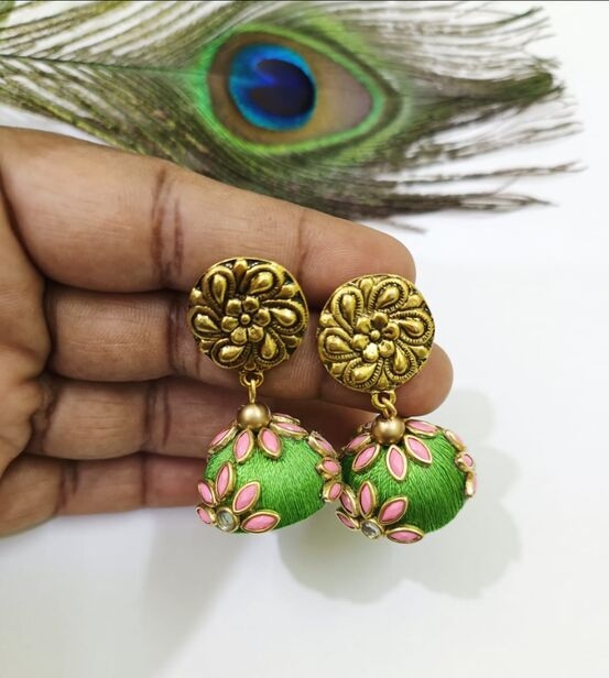 Trendy kundan stone silk thread jumka  – Jewellery in Chennai