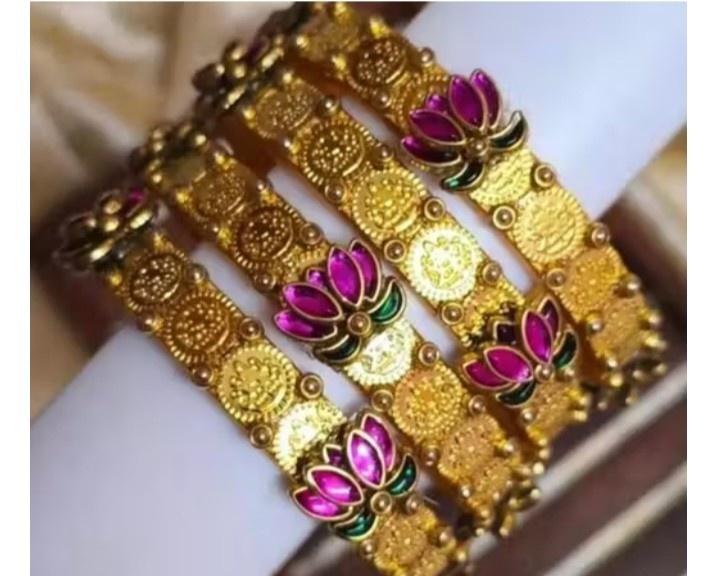 Coin bangles with lotus design 