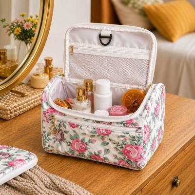 White Floral Print Cosmetic Makeup Organiser