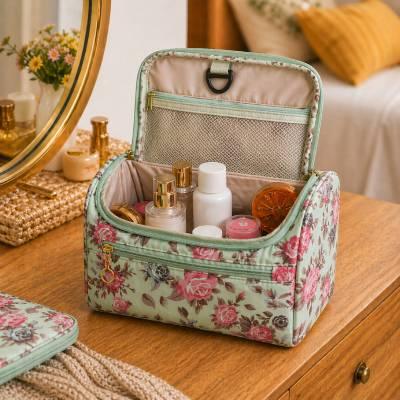 Green Floral Print Cosmetic Makeup Organiser