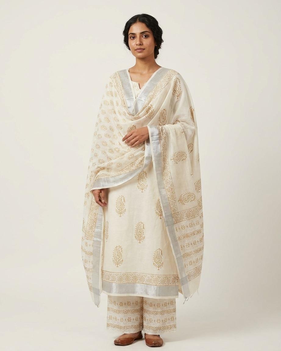 Linen Mix top with pure cotton bottom