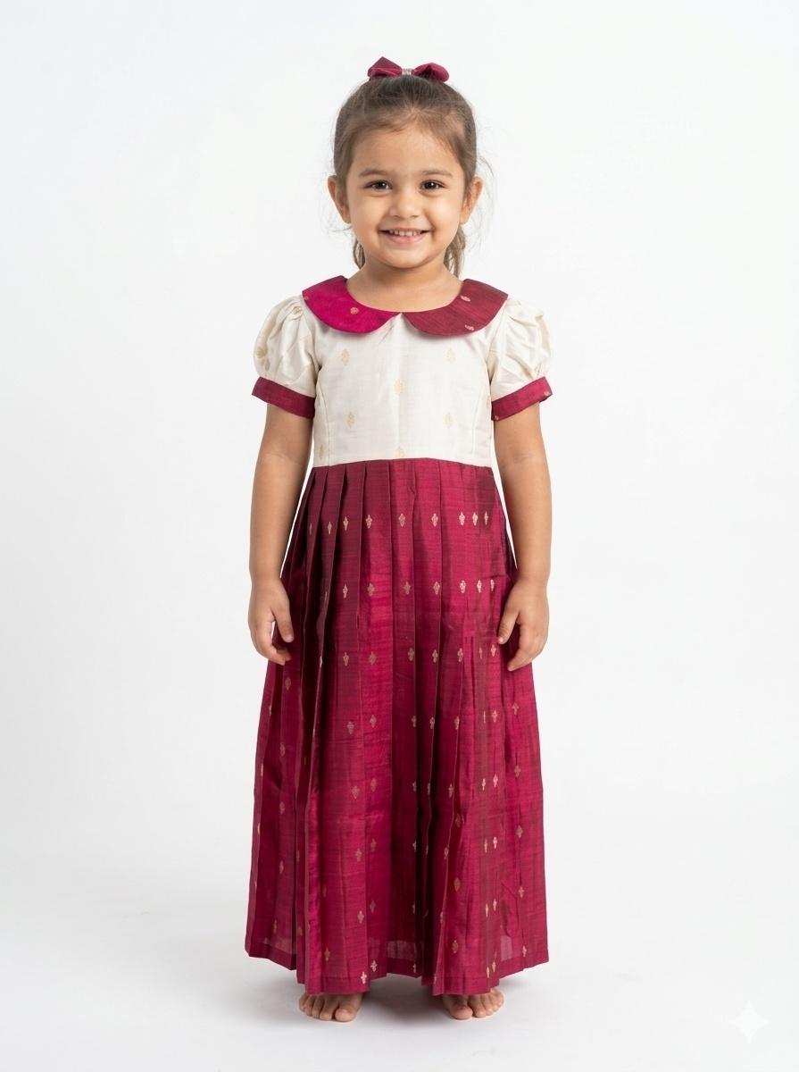 Premium raw silk pleated design ethnic wear - Kids Clothing by AP FASHION BRAND 