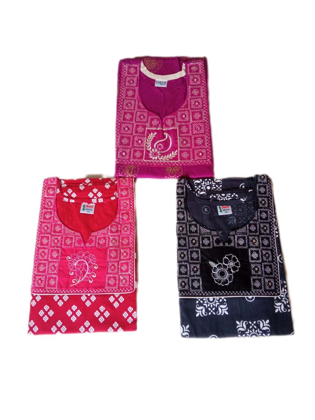 OFFER: Cotton Embroidery Nighty combo of 3 - Womens Wear by Derak Fashions