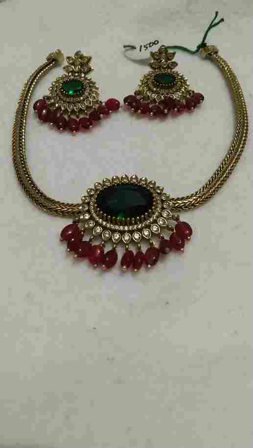 Emerald stone antique necklace set - Jewellery by Twinkle fashion shoppy 